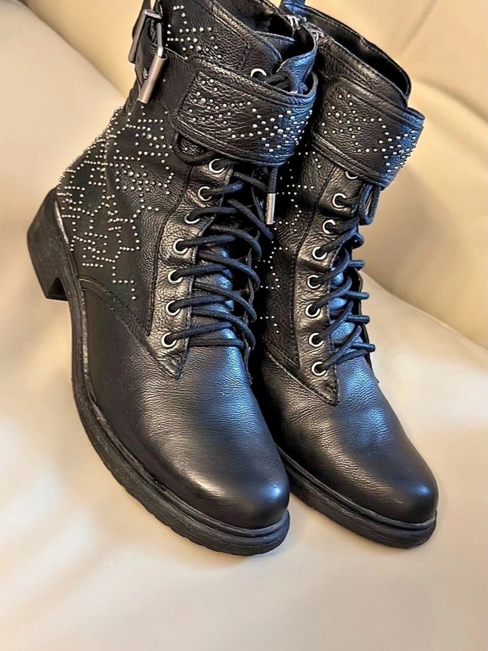 Vince Camuto Studded Combat Boots in Black
